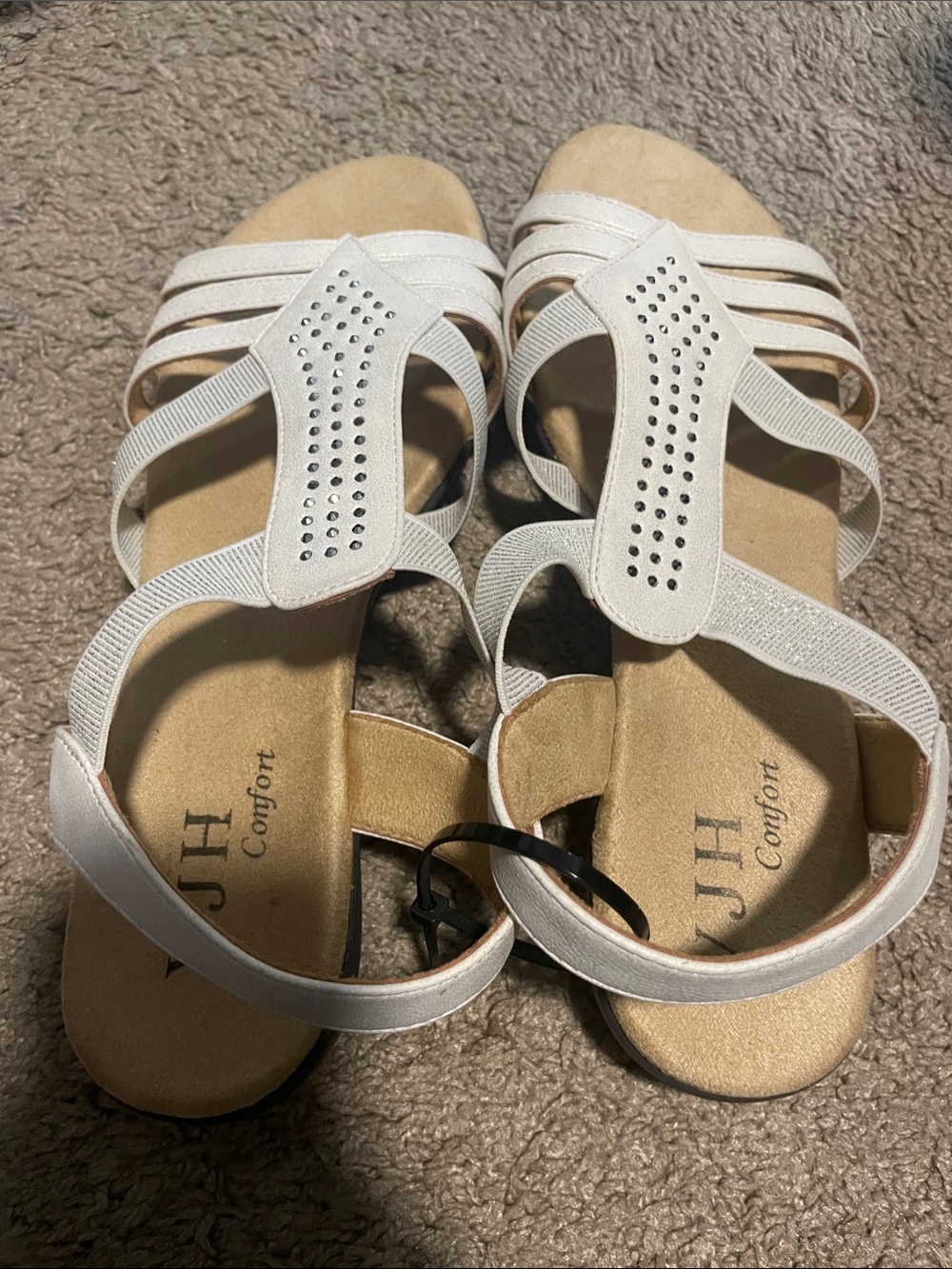 White Rhinestone Strap Women's Sandals